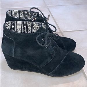 Toms Black Suede Wedge Booties